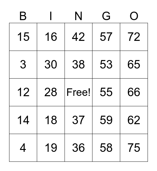 #4 Bingo Card