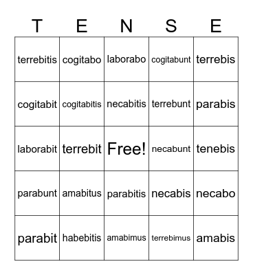 Latin I - Tenses Bingo Card