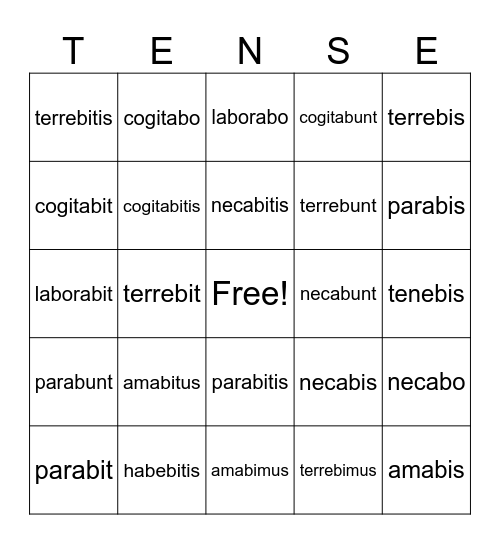 Latin I - Tenses Bingo Card