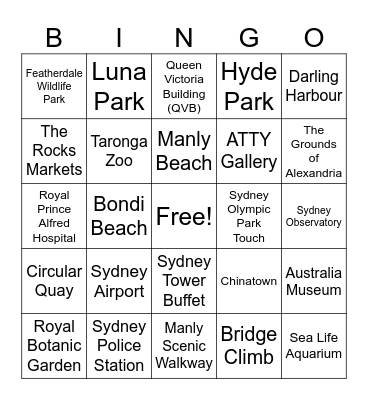Sydney Bingo Card
