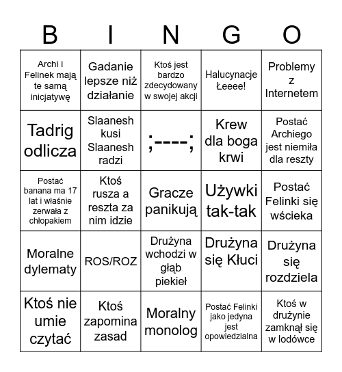Bingo sesyjne Bingo Card