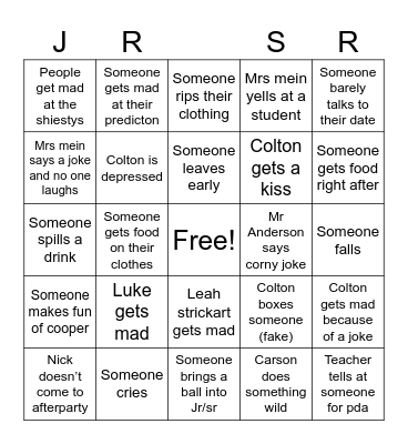 J Bingo Card