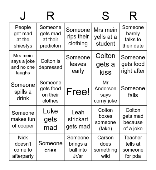 J Bingo Card