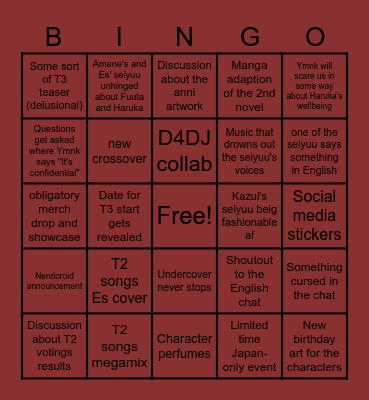 Milgram 4th Anni Stream Bingo Card