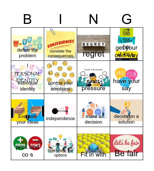 Vocabulary bingo Card