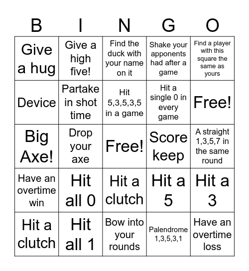 Ladies Axe Bingo Card