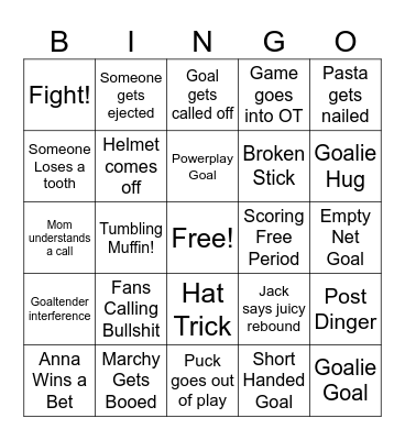 Bruins Bingo Card