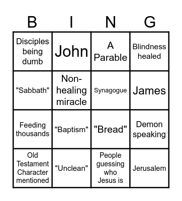 The Gospel of Mark Bingo Card