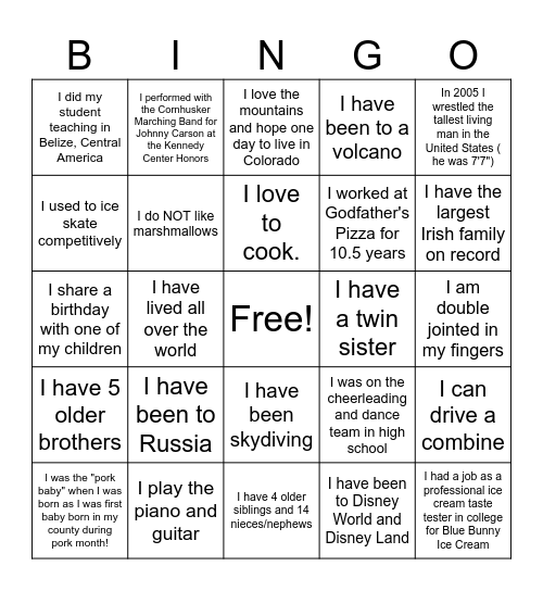 Staff Bingo Card