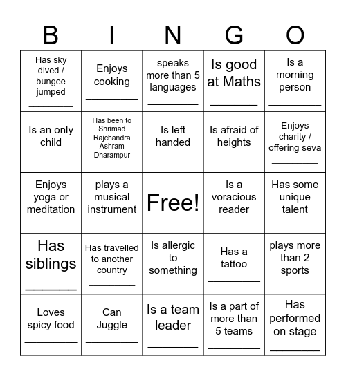 Human Bingo! Find someone who has... Bingo Card