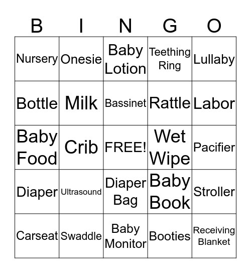 Olivia's Baby Shower Bingo Card