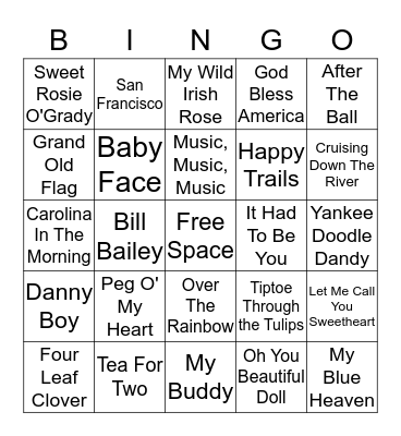 Musical Bingo Card