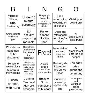 Christopher x Savannah Wedding Bingo Card