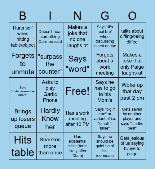 Dhruv Bingo Card