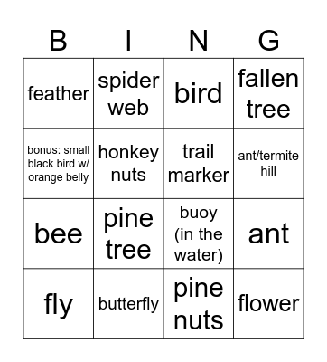 Nature Bindo Bingo Card