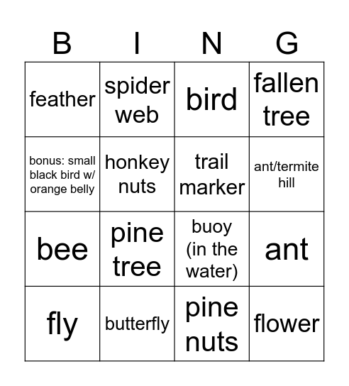 Nature Bindo Bingo Card