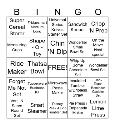Tupperware Scavenger Bingo Card