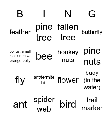 Nature Bingo Card