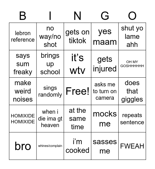 kobe Bingo Card