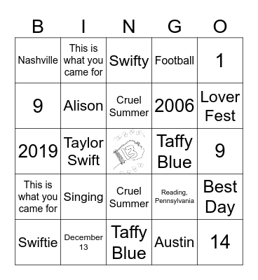 Tay Tay Tay Bingo Card