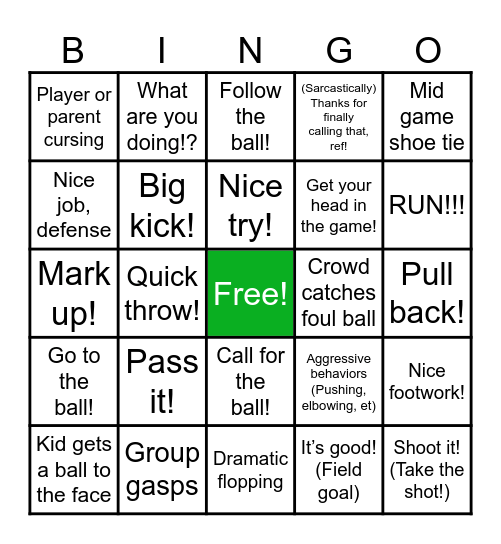 Soccer Game Day Bingo Card