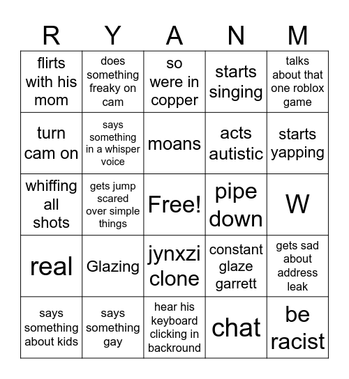 Ryan Landon Melendez Bingo Card
