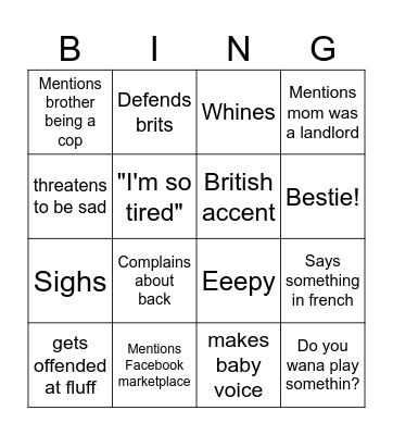 Bekah bingo Card