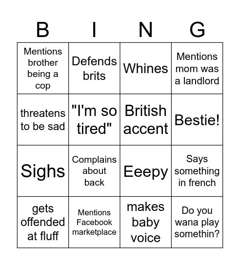 Bekah bingo Card