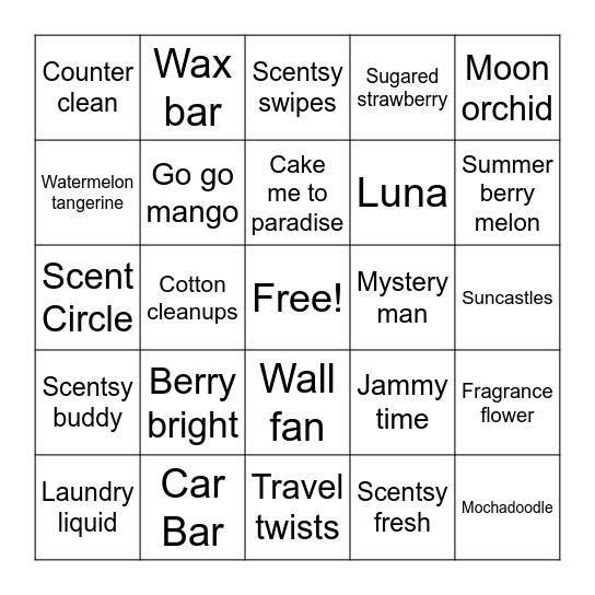 Scentsy Bingo Card