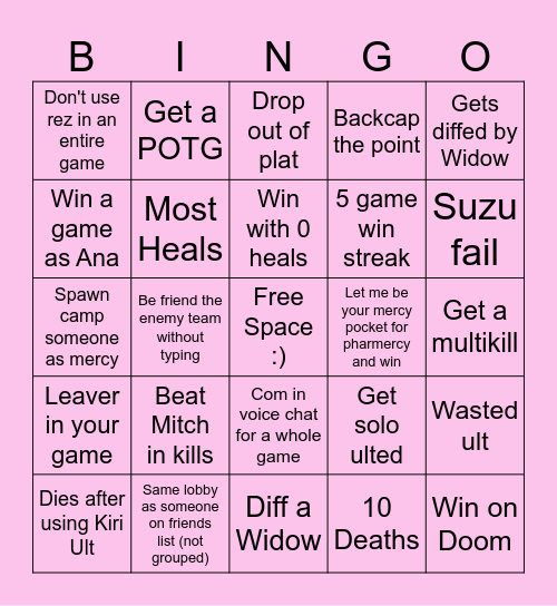 Overwatch Bingo Card