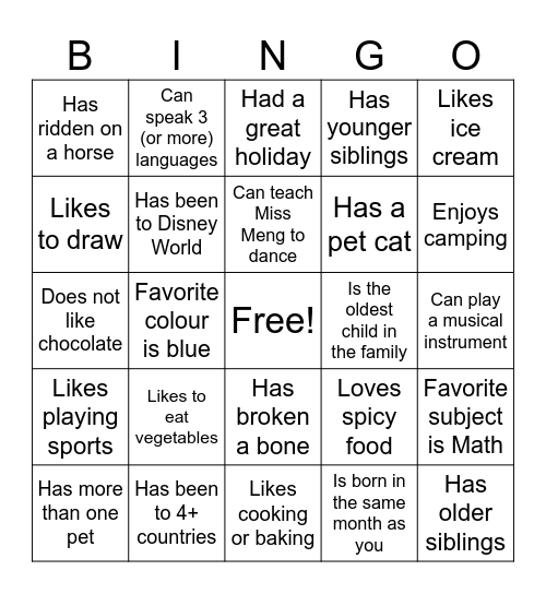 Find a classmate who..... Bingo Card