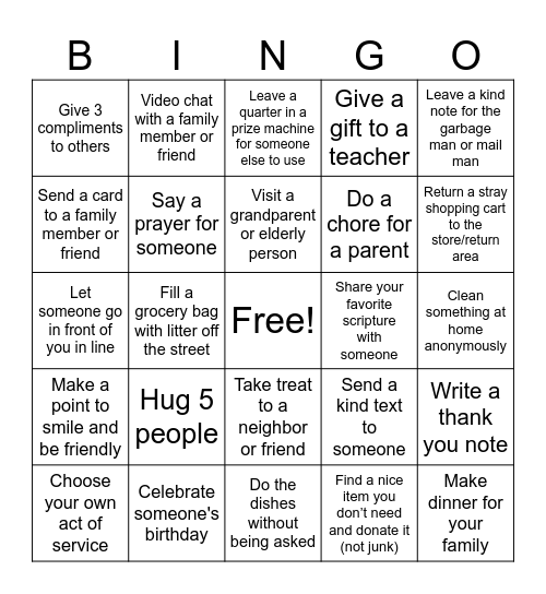 Service Bingo! Bingo Card