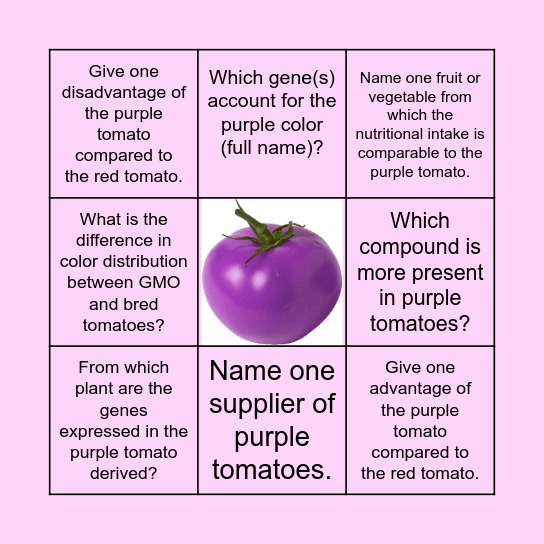 Purple tomato bingo Card