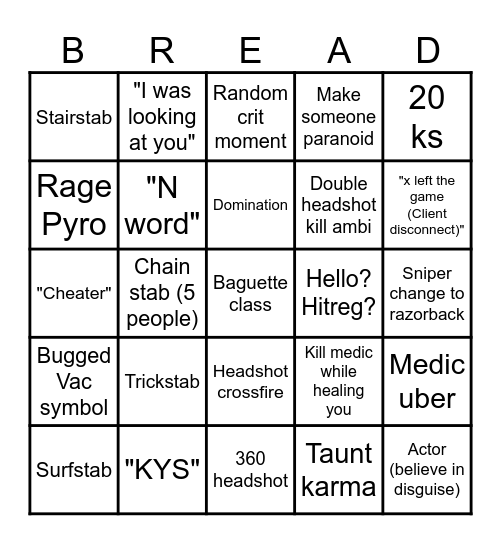 Spy Bingo Card