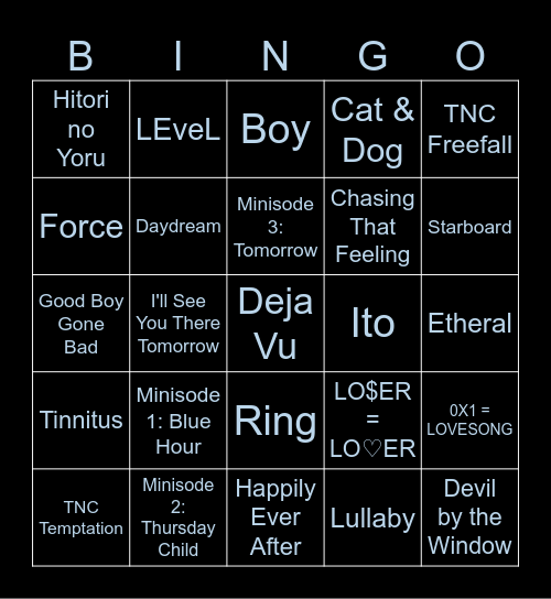 Prince's Bingo with BG hyunk Bingo Card