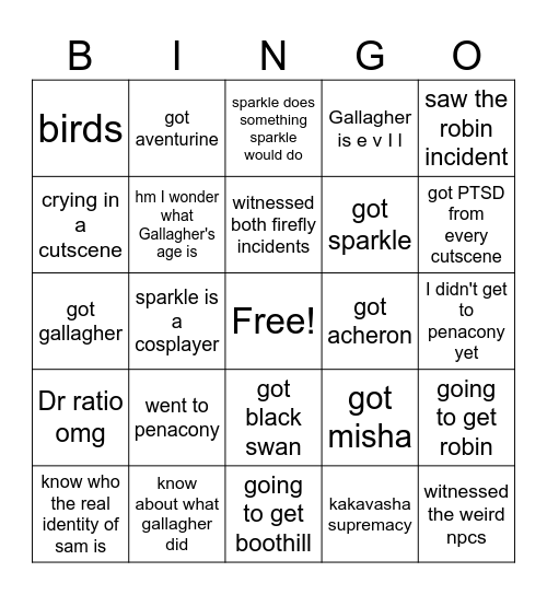 honkai: star rail bingo penacony Bingo Card