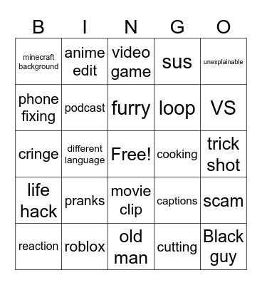youtube shorts bingo Card