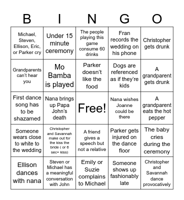 Christopher x Savannah Wedding Bingo Card