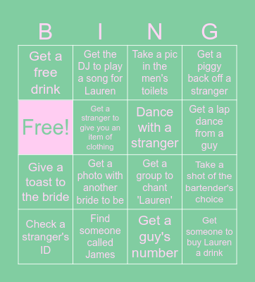 Lauren's Bridal Bingo Card