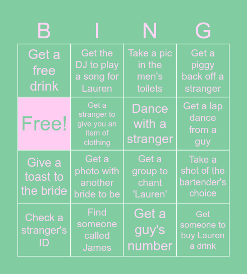 Lauren's Bridal Bingo Card