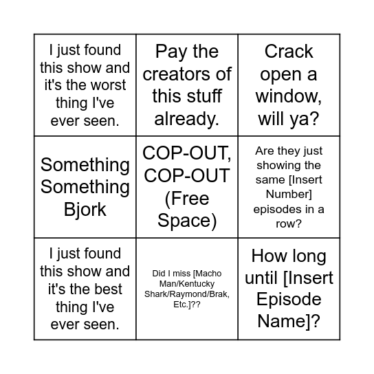 OFFICIAL UNOFFICIAL SPACE GHOST LIVESTREAM BINGO Card