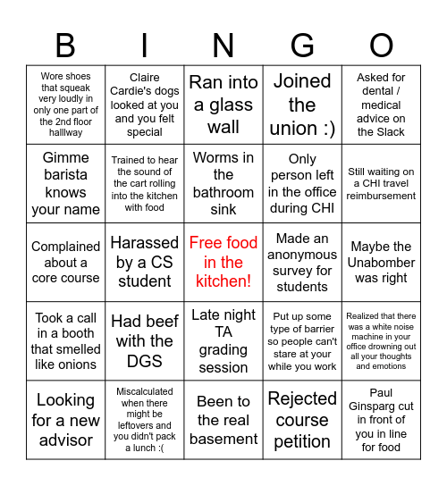 Cornell IS PhD Bingo Card