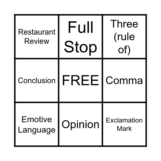 Revision Bingo Card