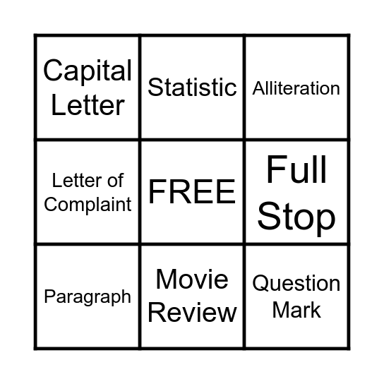 Revision Bingo Card