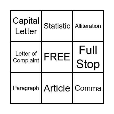 Revision Bingo Card