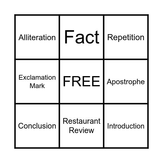 Revision Bingo Card