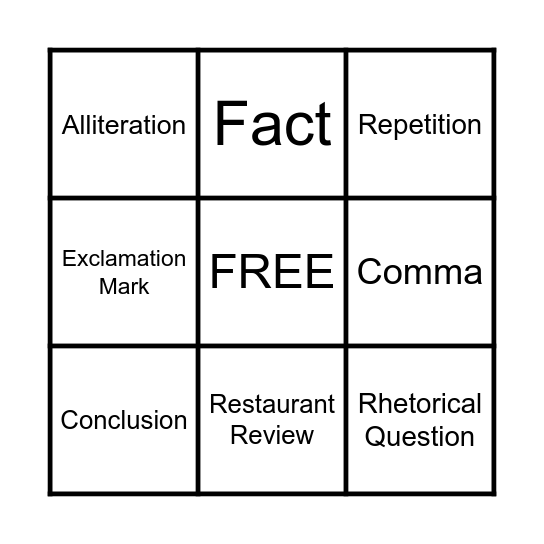 Revision Bingo Card