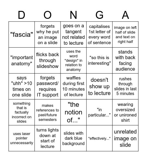 DONGA BINGO Card