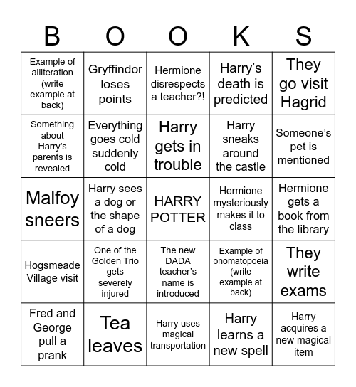 Prisoner of Azkaban BINGO Card