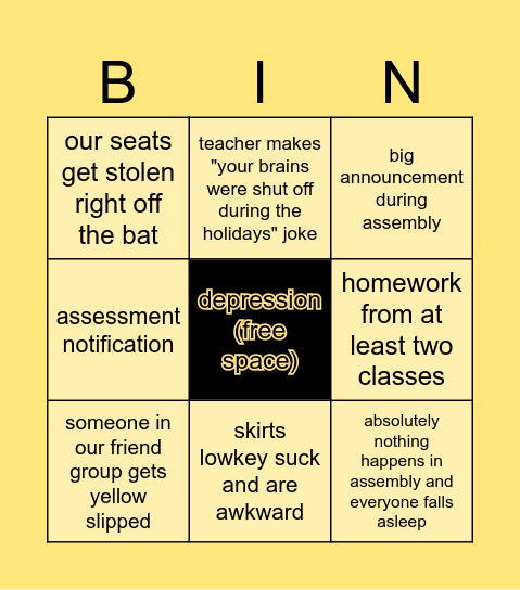 first day of school bingo Card